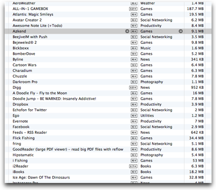 Список программ в iTunes
